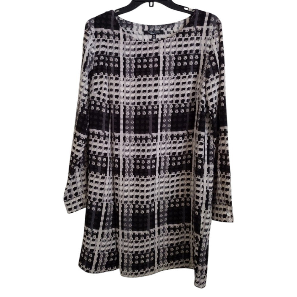 Thakoon X Design Nation black white grey abstract plaid shift dress size Medium